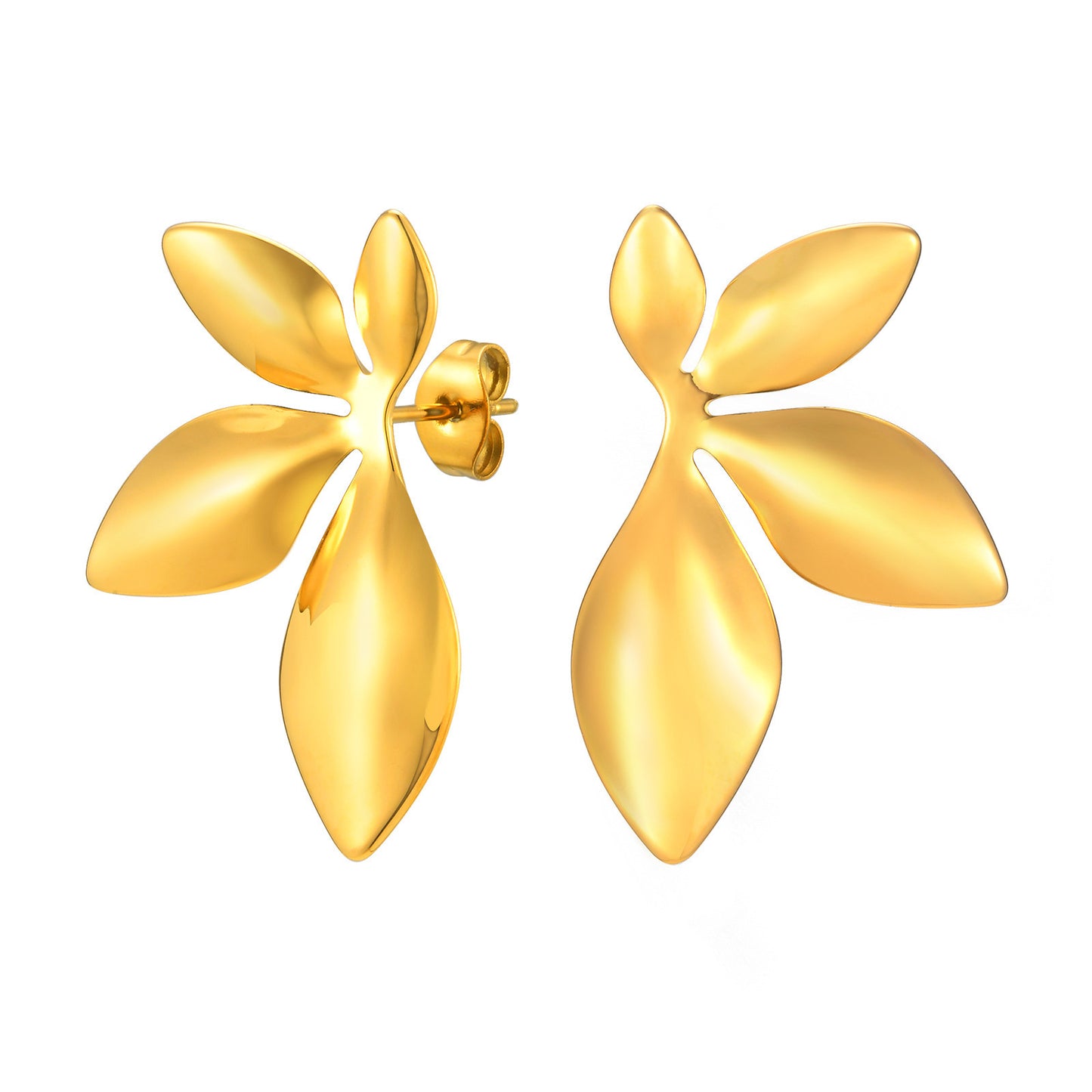 Stainless Steel Leaf Earrings 18K Gold Ladies Accessories