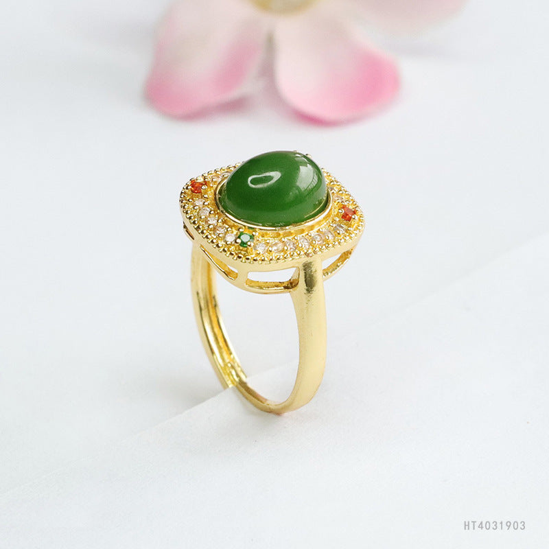 Hetian Jasper Square Cabochon Ring