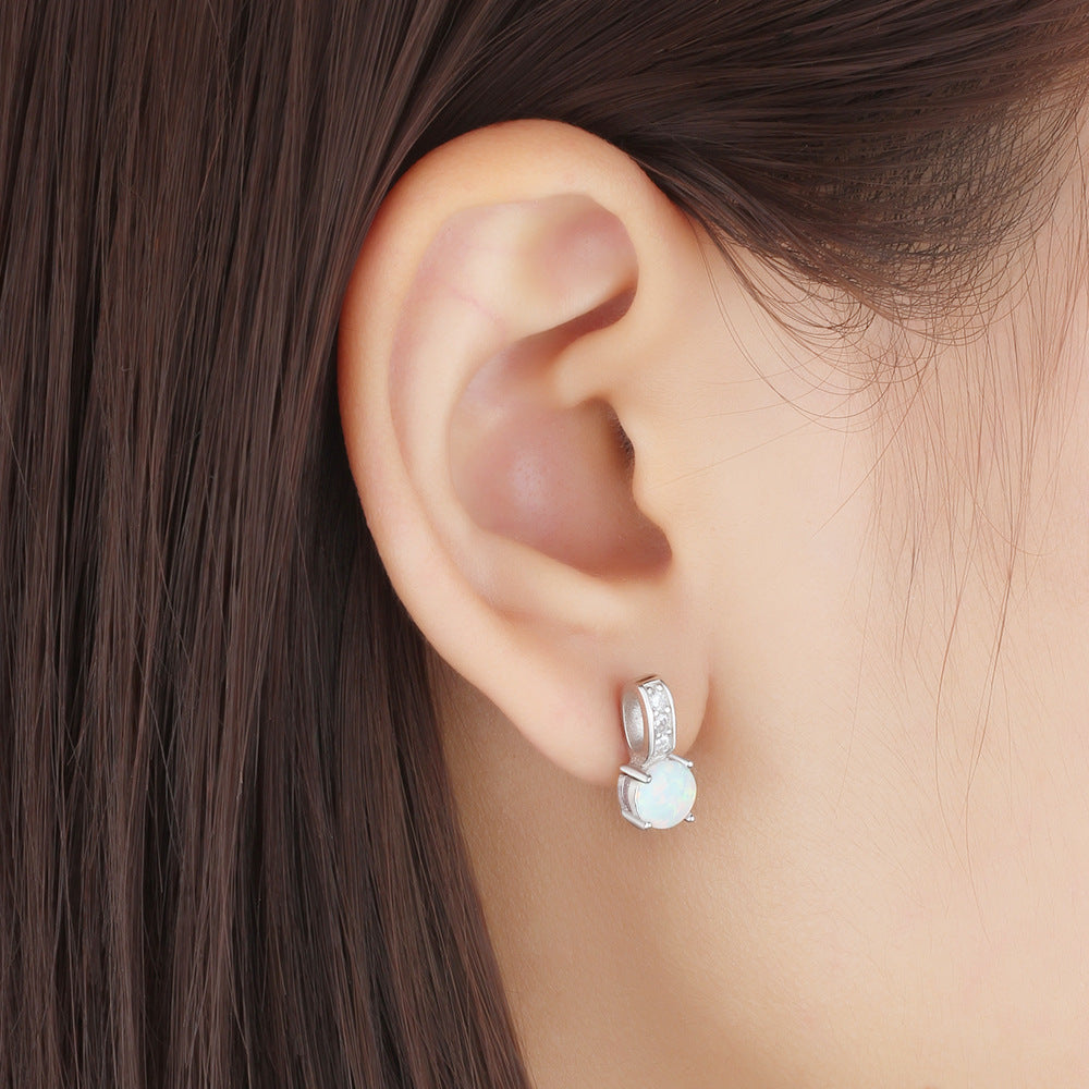 Planderful Jewelry Opal Stud Earrings In Sterling Silver With Zircon Crystals For Everyday Elegance