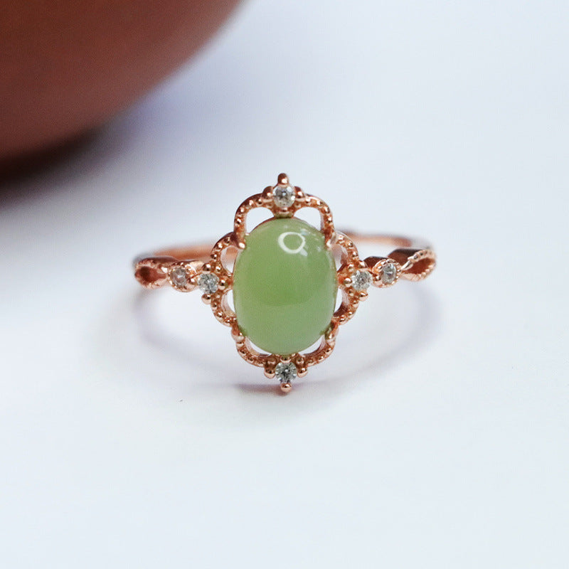 925 Sterling Silver Hetian Jade Openwork Ring