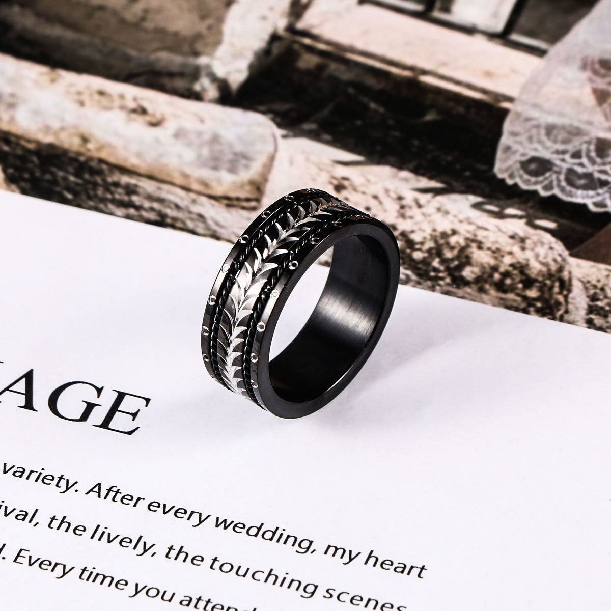 Electroplated Wheat Ear Ring – Stainless Steel Locomotive Men's Ring