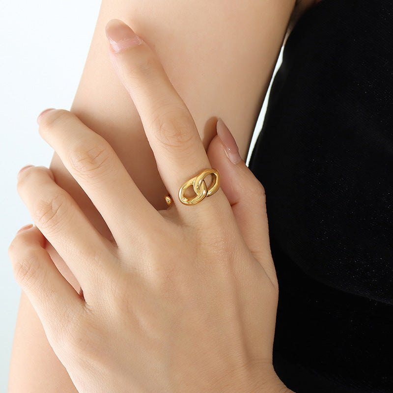 18k Gold Plated Titanium Steel Ring with Geometric Design