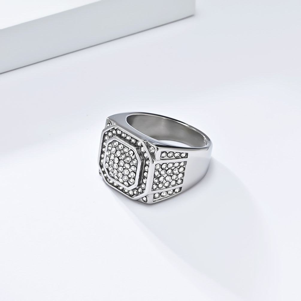 Planderful Hip Hop Ring For Men Titanium Steel Gold Plated Zircon Inlay Jewelry Premium