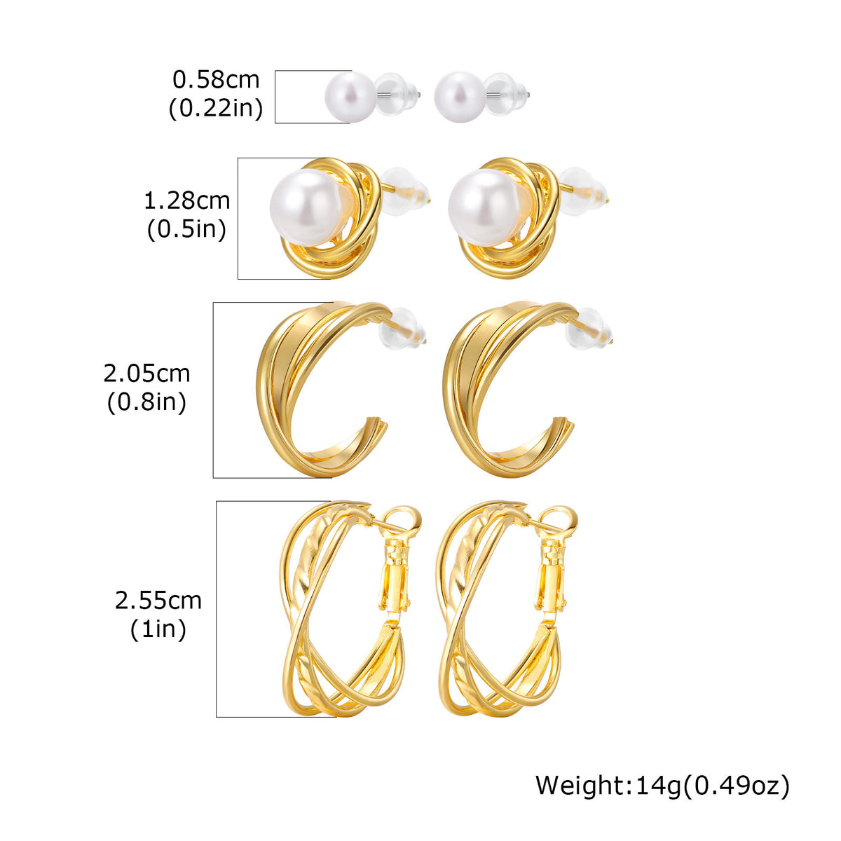 Zircon & Pearl Heart Earring Set — Four Pieces