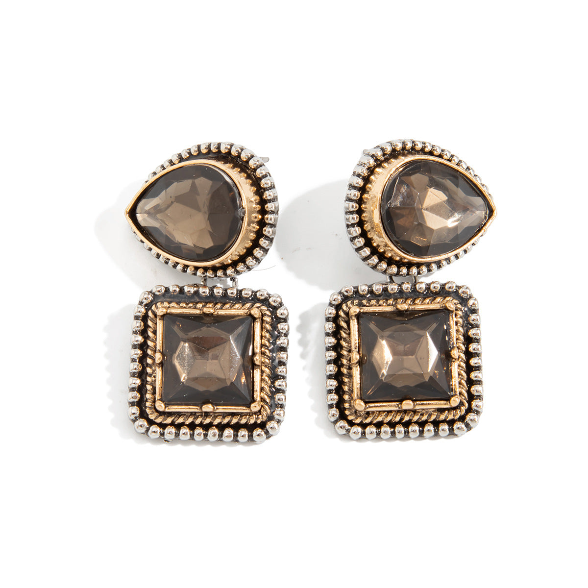 Planderful Vienna Verve Water Drop Square Zircon Stud Earrings For Women Retro Geometric Medieval French Style
