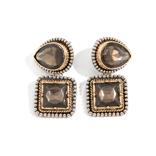 Planderful Vienna Verve Water Drop Square Zircon Stud Earrings For Women Retro Geometric Medieval French Style
