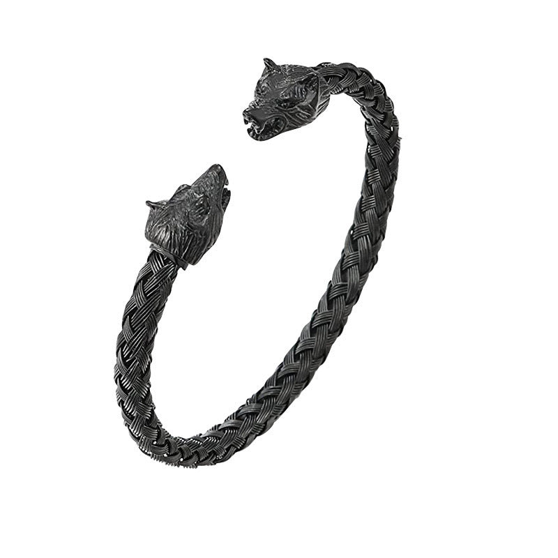 Planderful Stainless Steel Wolf Head Bracelet For Men Open Hip Hop Style Durable Jewelry