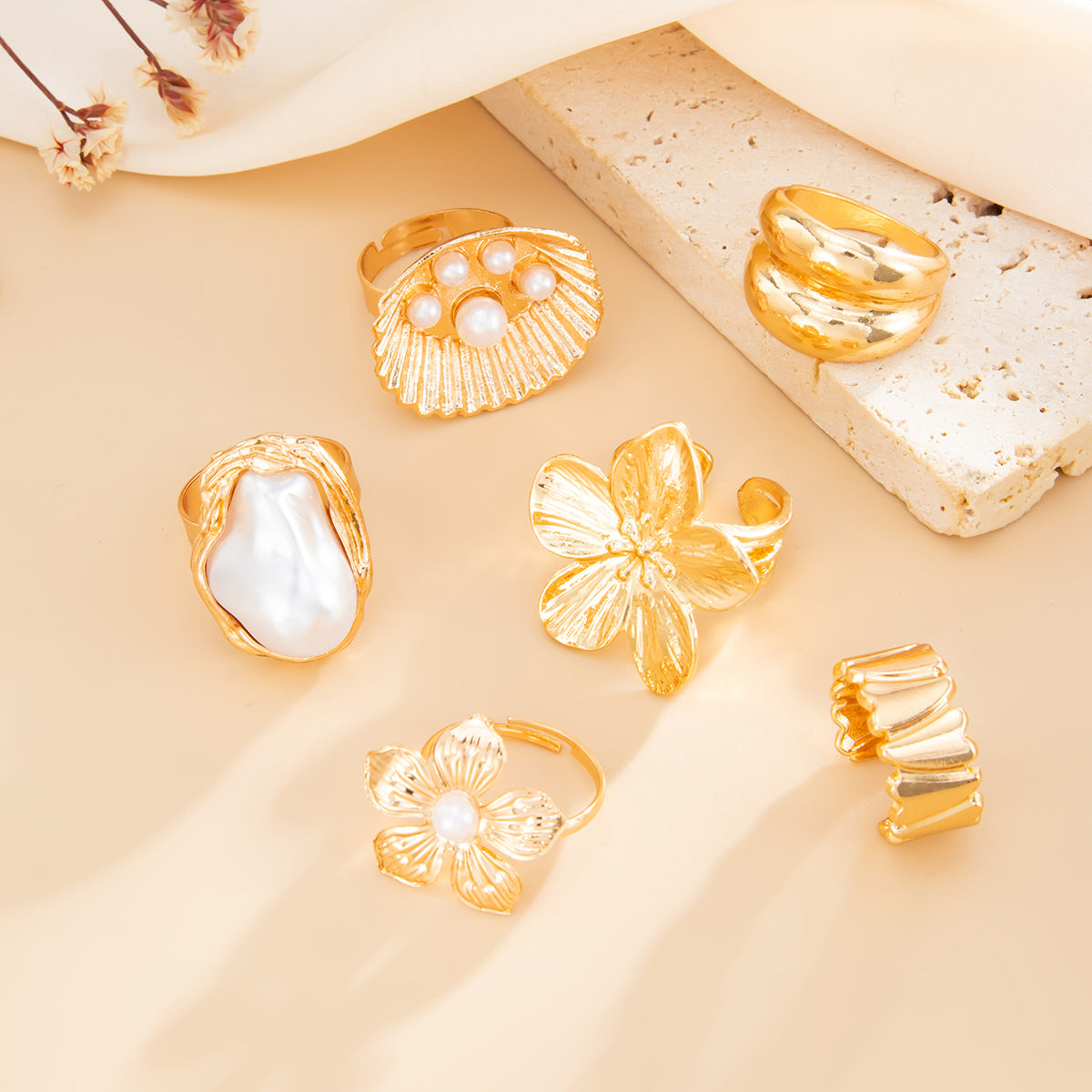 Planderful Vienna Verve Baroque Pearl Ring Open Ring Set For Elegant Women Jewelry Statement