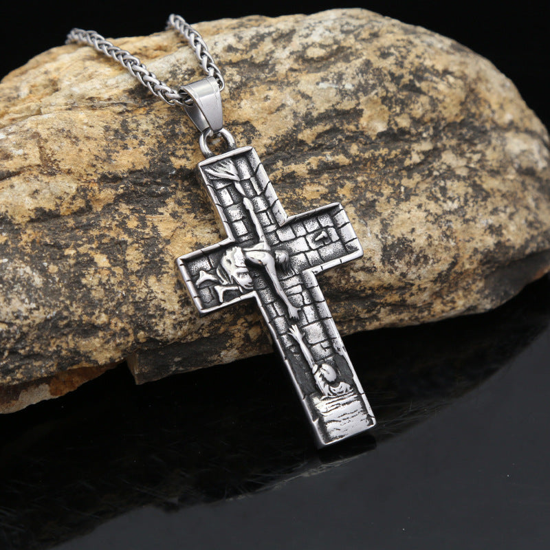 Cross-Border Explosion Retro Savior Stainless Steel Cross Pendant Necklace for Men