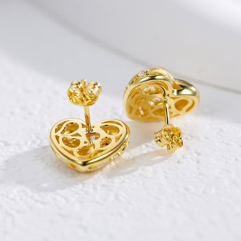 Planderful S925 Sterling Silver Hand Drawn Love Light Luxury Stud Earrings For Women With Zircon Sparkle