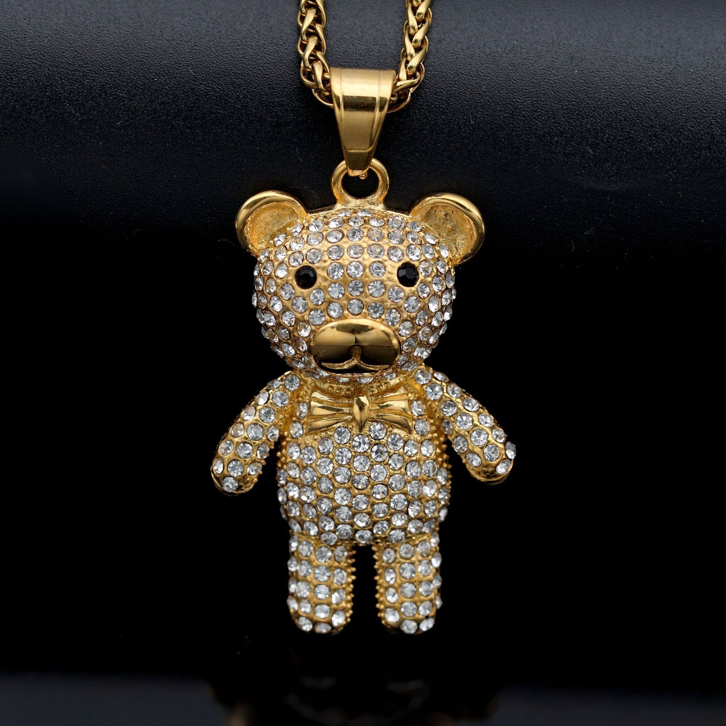 Hip Hop Jewelry Planderful Titanium Steel Zircon Bear Pendant Unisex Statement Necklace For Streetwear Fans