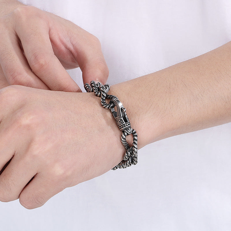 Planderful Mens Titanium Twist Chain Bracelet Retro Punk