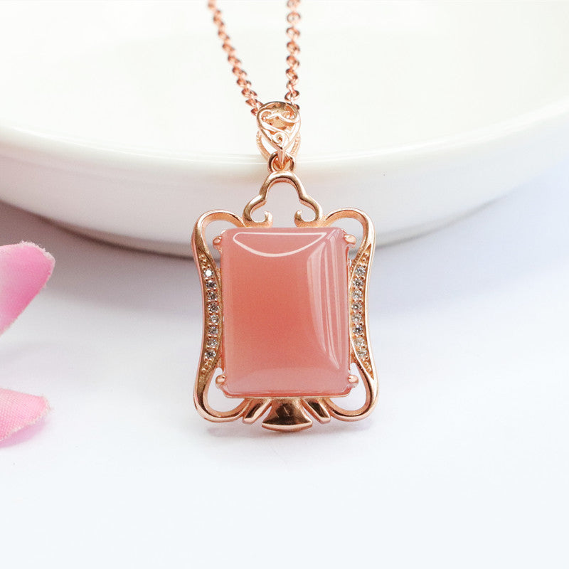 S925 Sterling Silver Agate Hollow Pendant Necklace