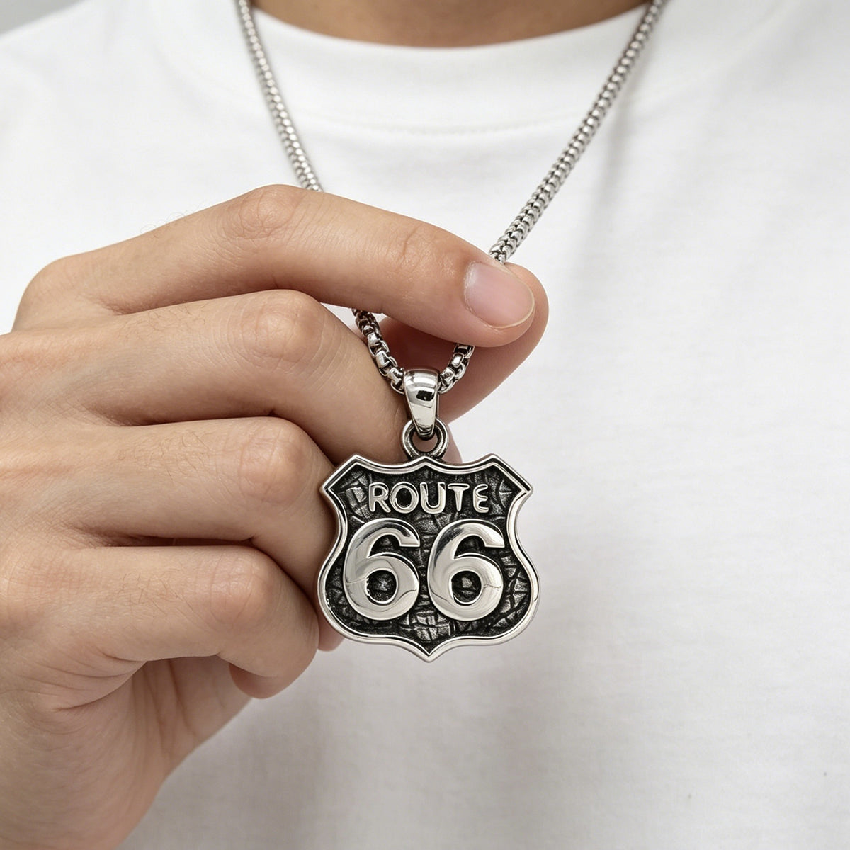 Route 66 Titanium Steel Pendant Necklace