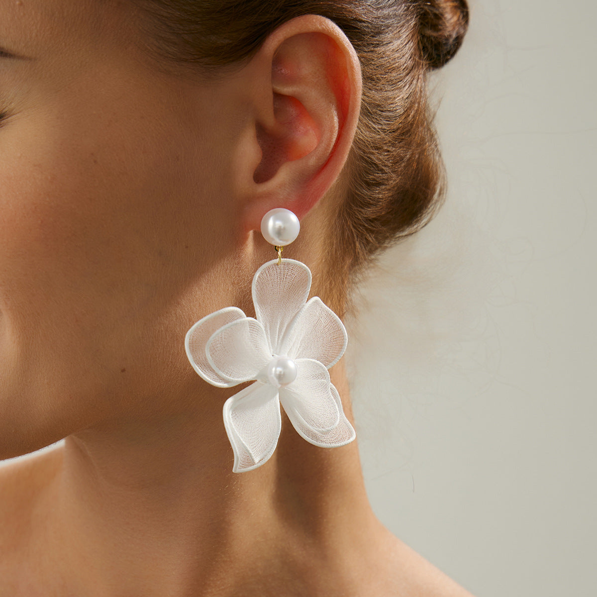 Planderful Vienna Verve Three Dimensional Rose Pearl Earrings For Women Fringed Beaded Fabric Jewelry