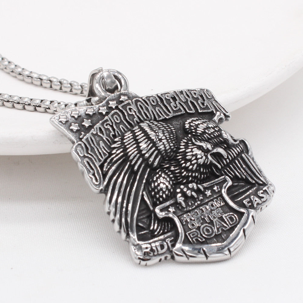 Personalized Retro Highway 66 Eagle Men's Titanium Steel Pendant for Wholesale in European and American Jewelry
