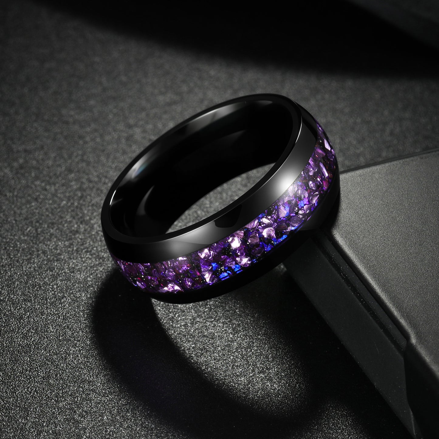 Planderful Amethyst Mens Ring Titanium Steel Wedding Band