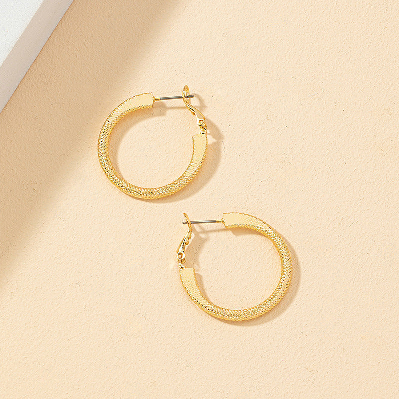 Retro Metal Circle Earrings with Personalized Texture - Vienna Verve Collection