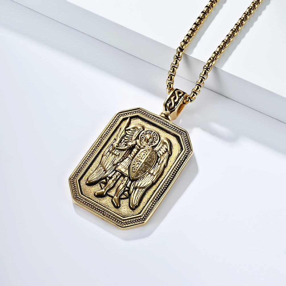 Planderful St Michaels Angel Titanium Steel Necklace For Men Non Fading Pendant