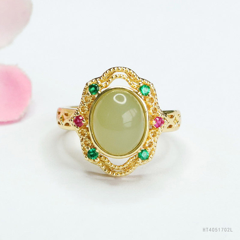 Qingshui Hetian Jade Openwork Ring