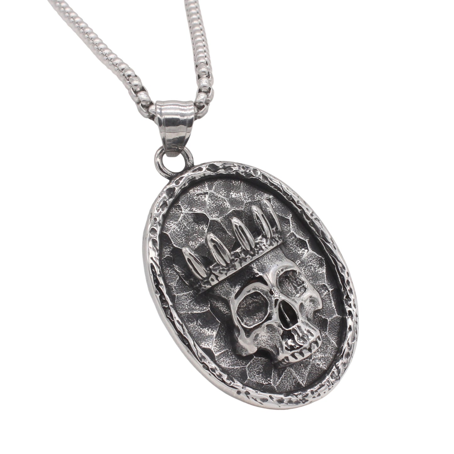 Planderful Jewelry Personalized Vintage Crown Skull Oval Pendant For Men Titanium Steel
