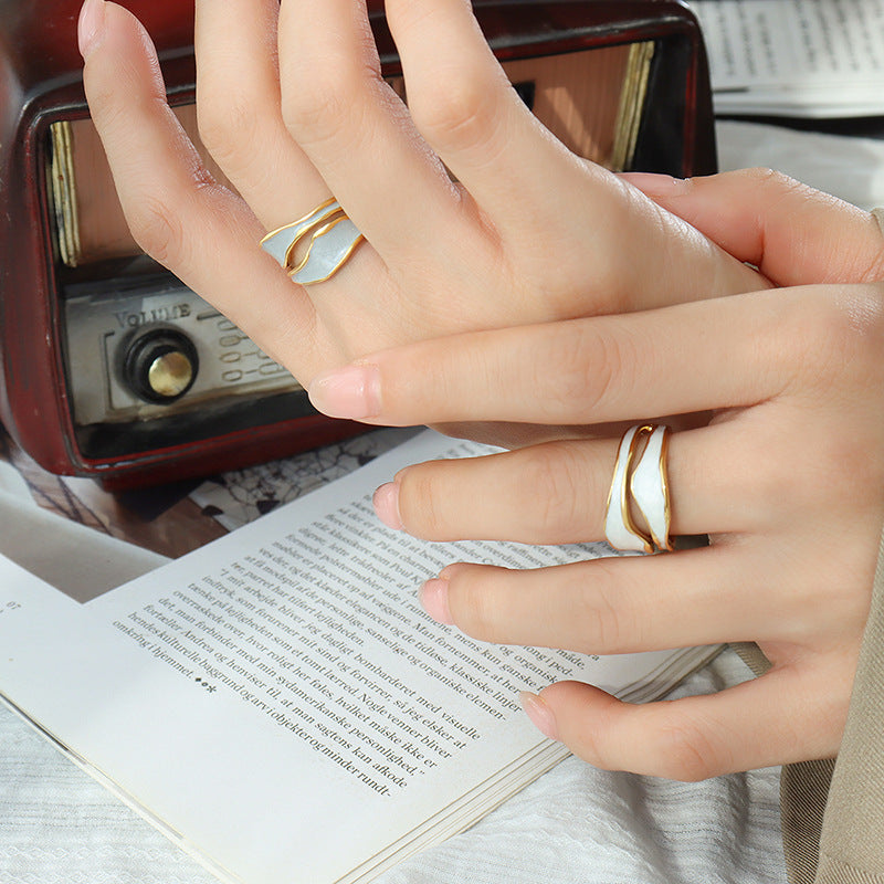 Exquisite Blue and White Oil Dripping Irregular Opening Ring - Everyday Genie Collection
