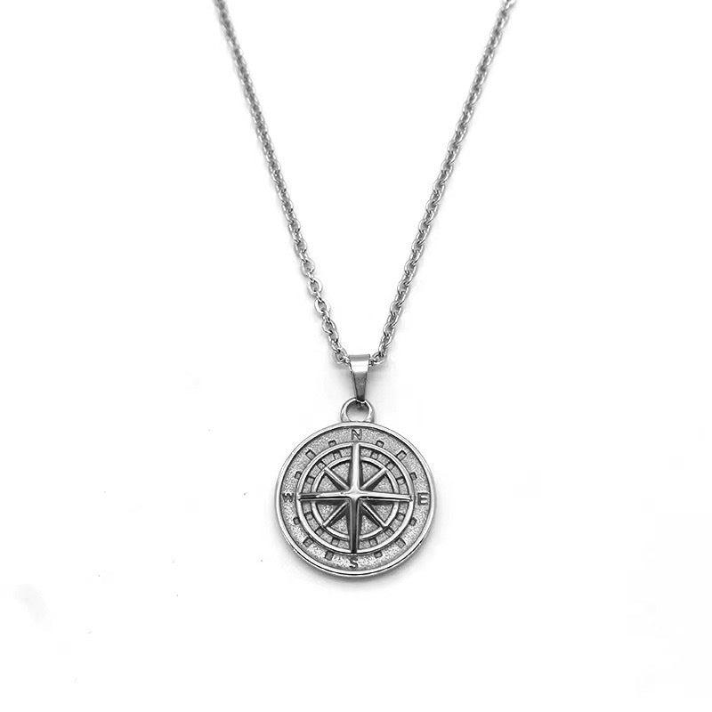 Compass Pendant Necklace Titanium Steel Personalized Hip Hop Style for Men and Women by Planderful Everyday Genie