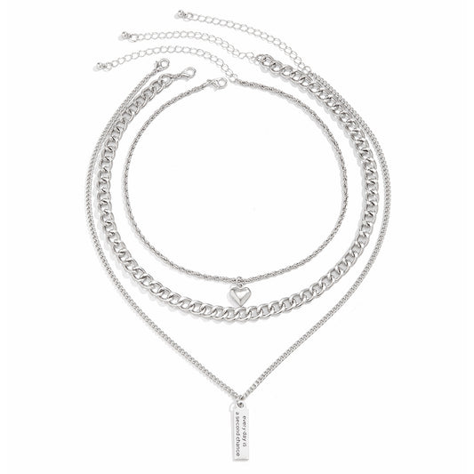 Chic Heart-shaped Necklace Set with Multi-layer Chains for Women by Vienna Verve