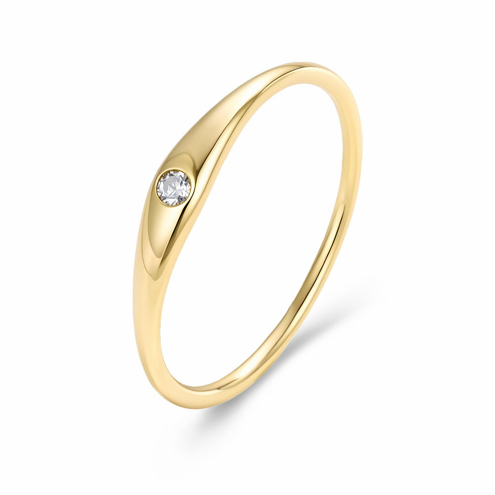 Ring Jewelry S925 Sterling Silver Smooth Plain Ring Single Zircon Ring Jewelry