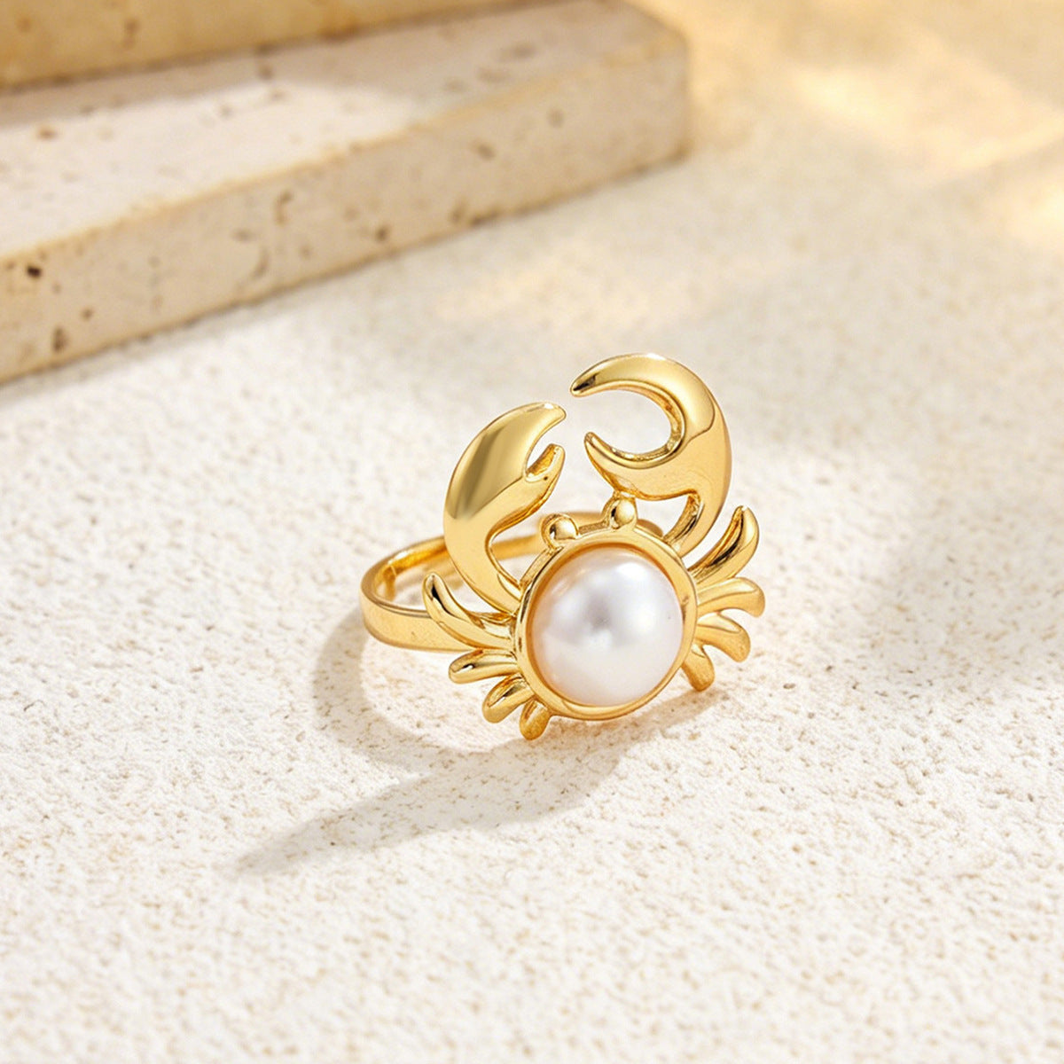 Planderful Ocean Starfish Ring With Imitation Pearl Adjustable Stainless Steel Statement Beach Jewelry For Women