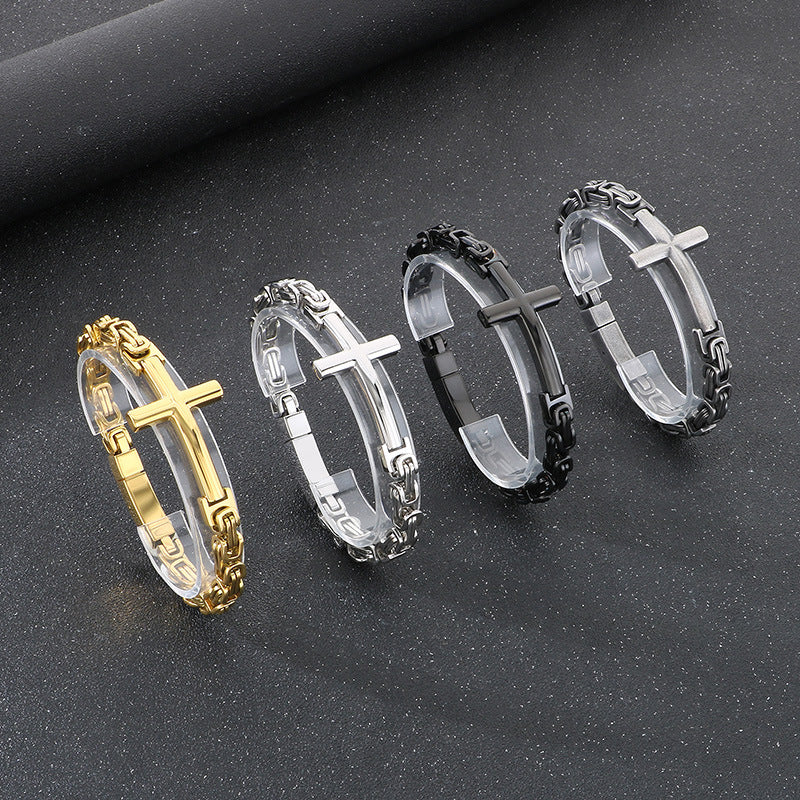 Planderful Men Cross Bracelet Retro Byzantine Titanium