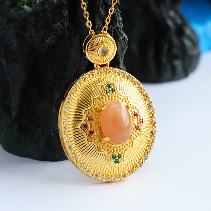 Orange Moonstone Court-Style Zircon Pendant — No Chain