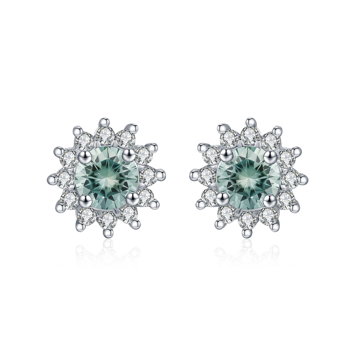 925 Sterling Silver Snowflake Turquoise Moissanite Earrings