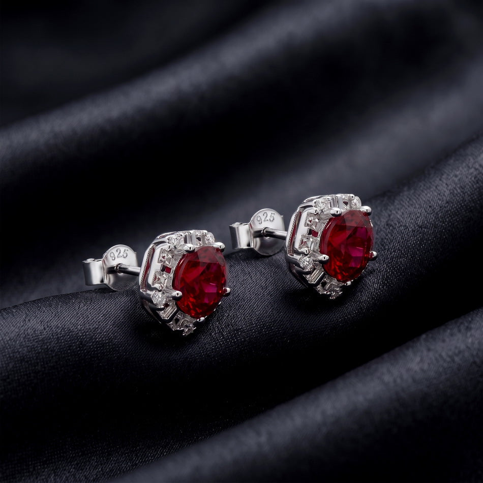 S925 Sterling Silver Lab-Grown Ruby Minimalist Stud Earrings