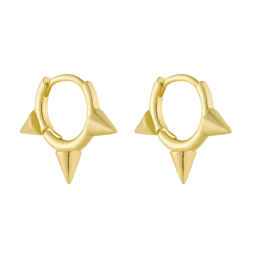 S925 Sterling Silver Tapered Ear Buckle Earrings Punk Spiked Earrings
