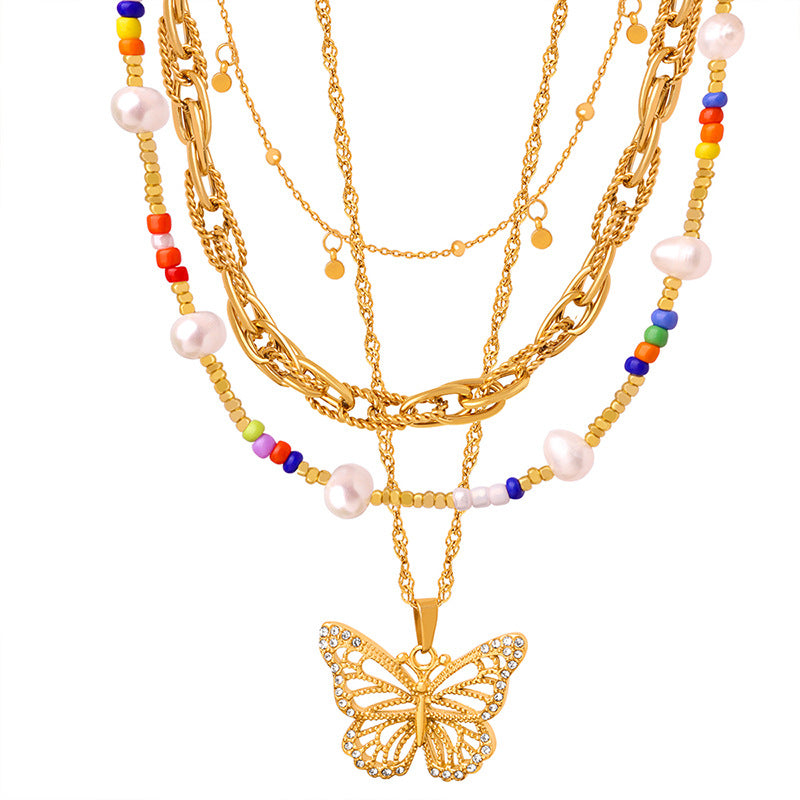 Golden Geometric Titanium Steel Jewelry Set for Women