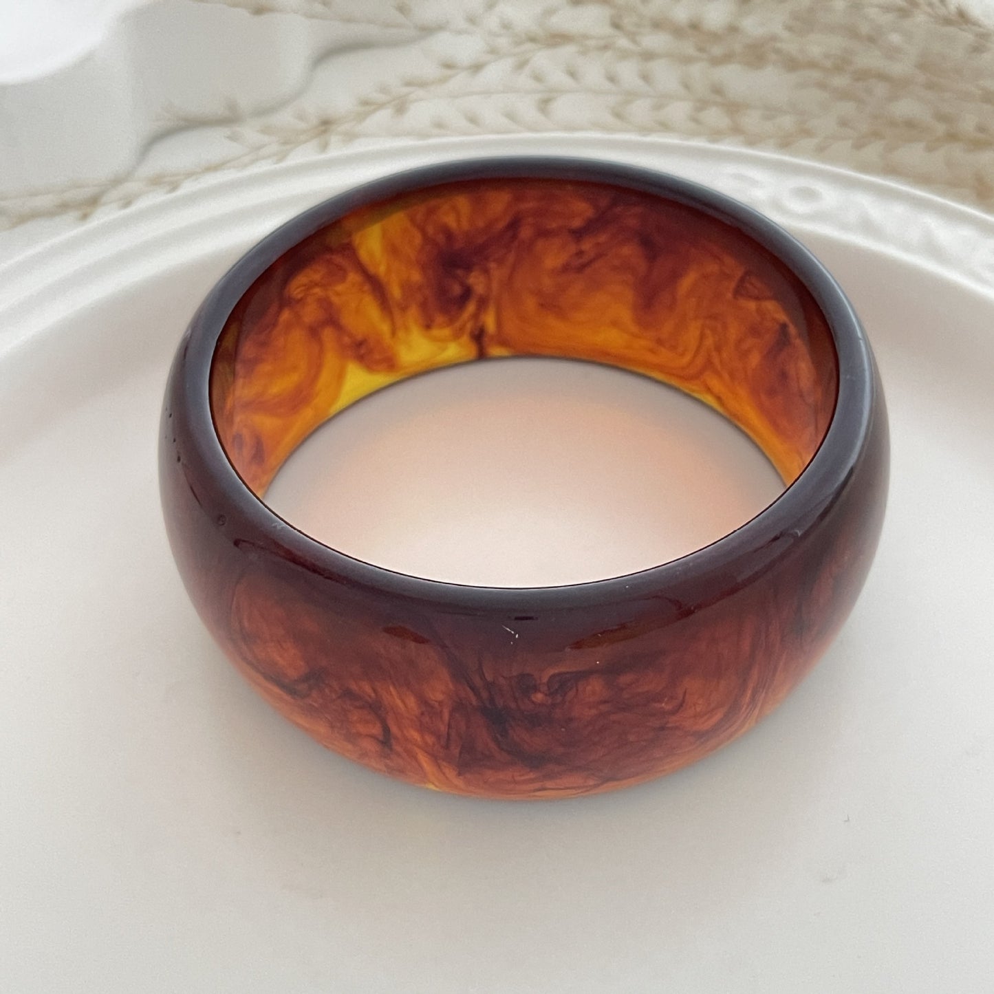 Planderful Vienna Verve Translucent Acrylic Wide Bracelet For Women With Irregular Round Statement Design