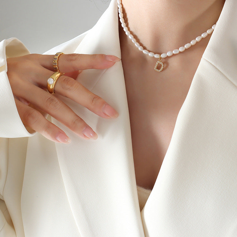 Exquisite Titan Gold-Plated Necklace with Full-Zircon Pendant