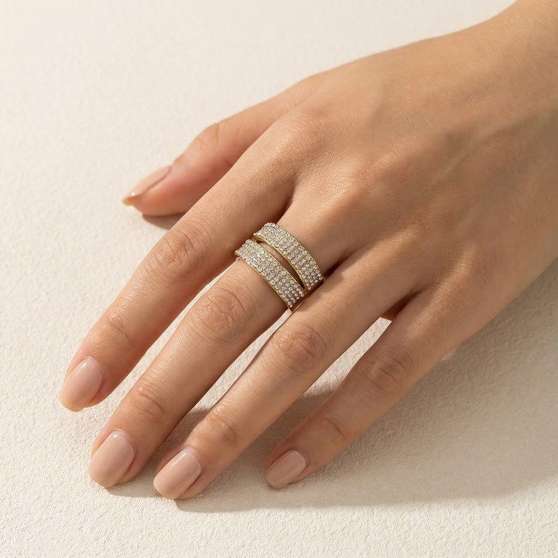 Style Full Zircon Wide Version Neutral Wind Ring Hollow Woven Men's