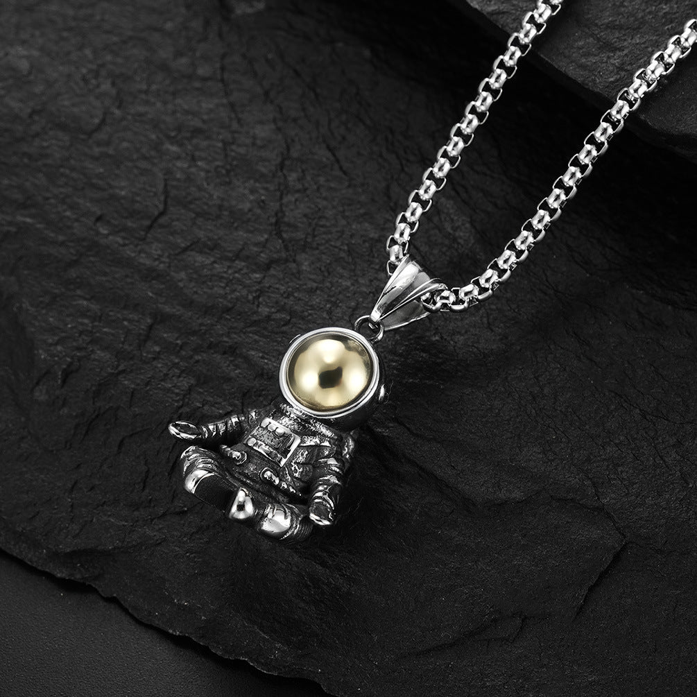Astronaut Necklace Titanium Steel Durable Retro Urban Punk Street Style Pendant for Hip Hop Fans Planderful
