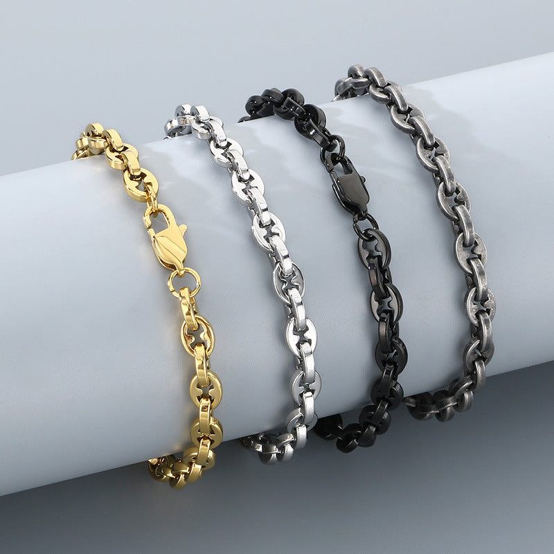 Mens 6mm Stainless Steel Bracelet And Necklace Set Buckle