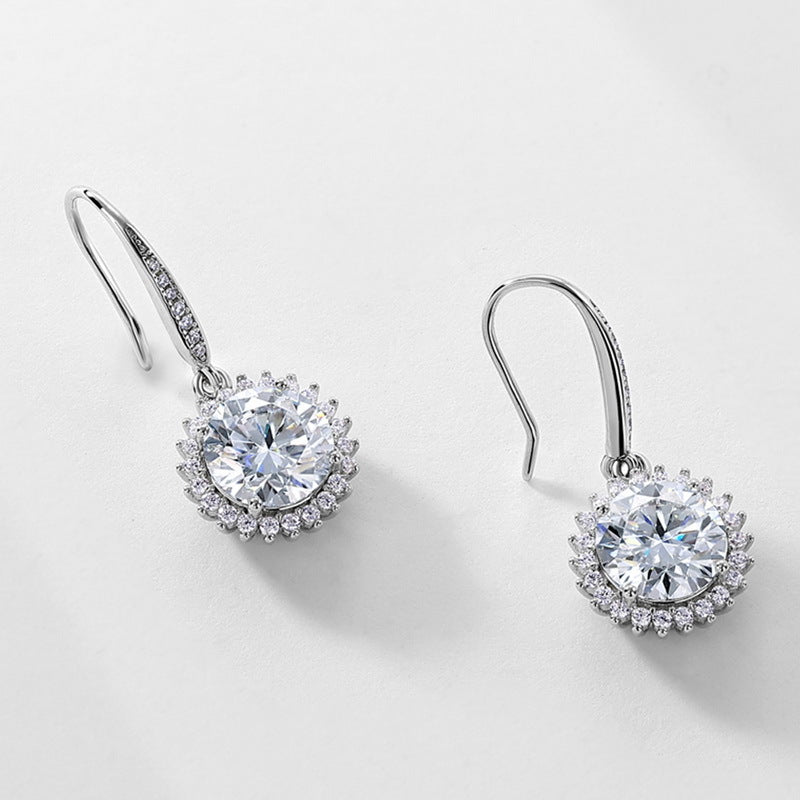 S925 Sterling Silver Moissanite Round Pavé Drop Earrings