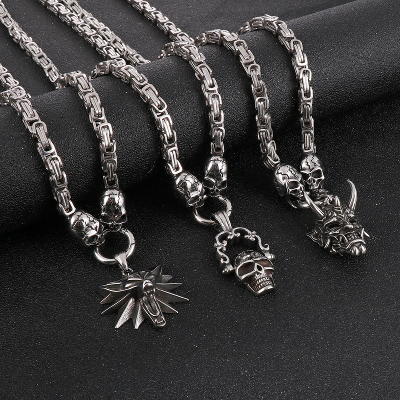 Gothic Skull Charm Pendant, Spooky Demon Claw Ghost Head Titanium Steel Men's Regal Chain Necklace