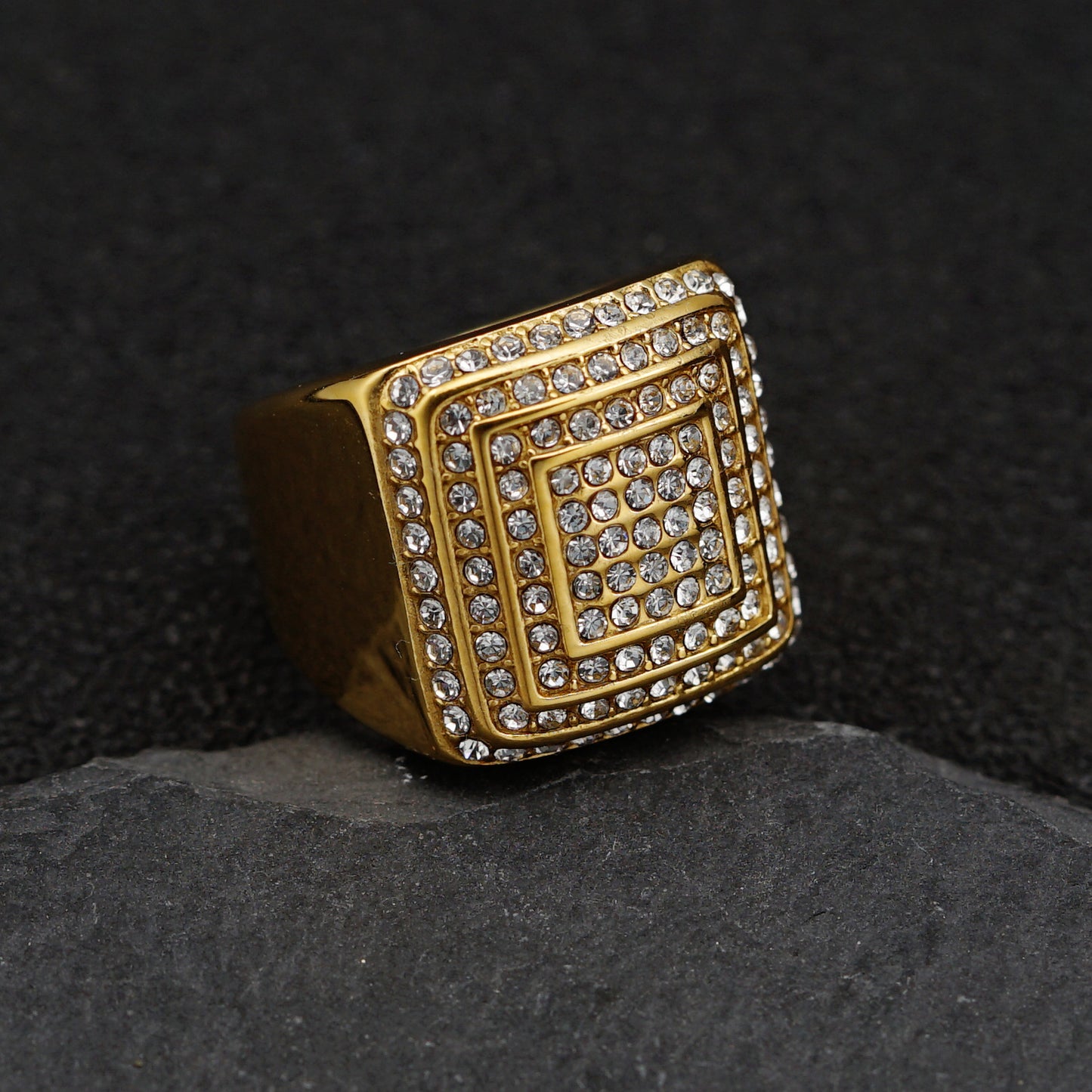 Planderful Titanium Zircon Four Layer Ring For Men And Unisex Luxury Hip Hop Style