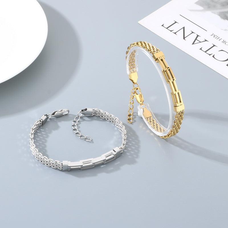Double-Layer Geometric Ladder Layered Cuban Chain Bracelet Version Back Pattern With