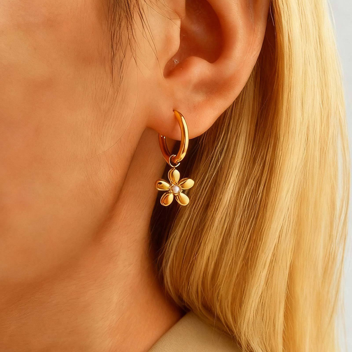 Stainless Steel Zircon Floral Earrings