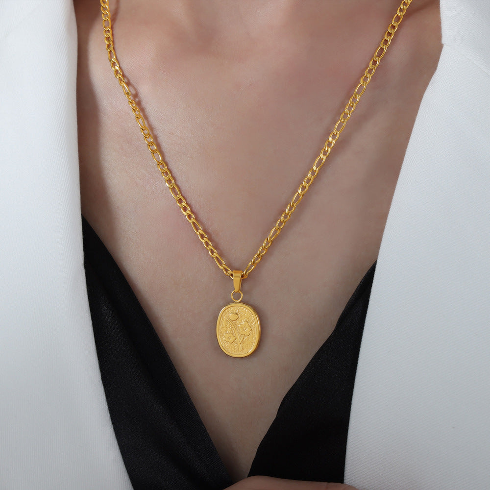 Elegant Titanium Steel Floral Pendant Necklace for Women