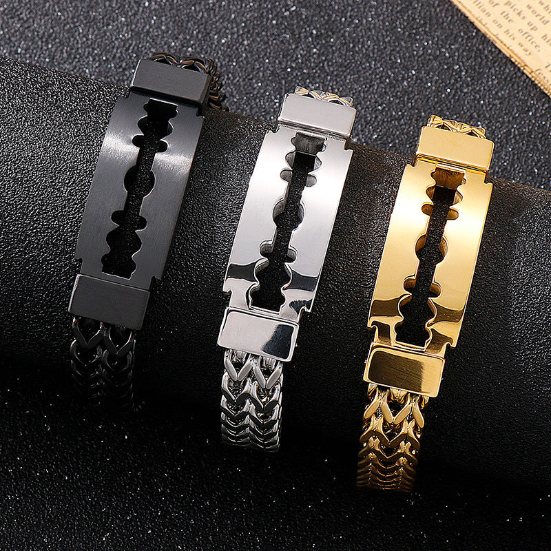 Personalized Creative Blade Bending Titanium Steel Men's Bracelet with Vacuum Electroplating Finish
