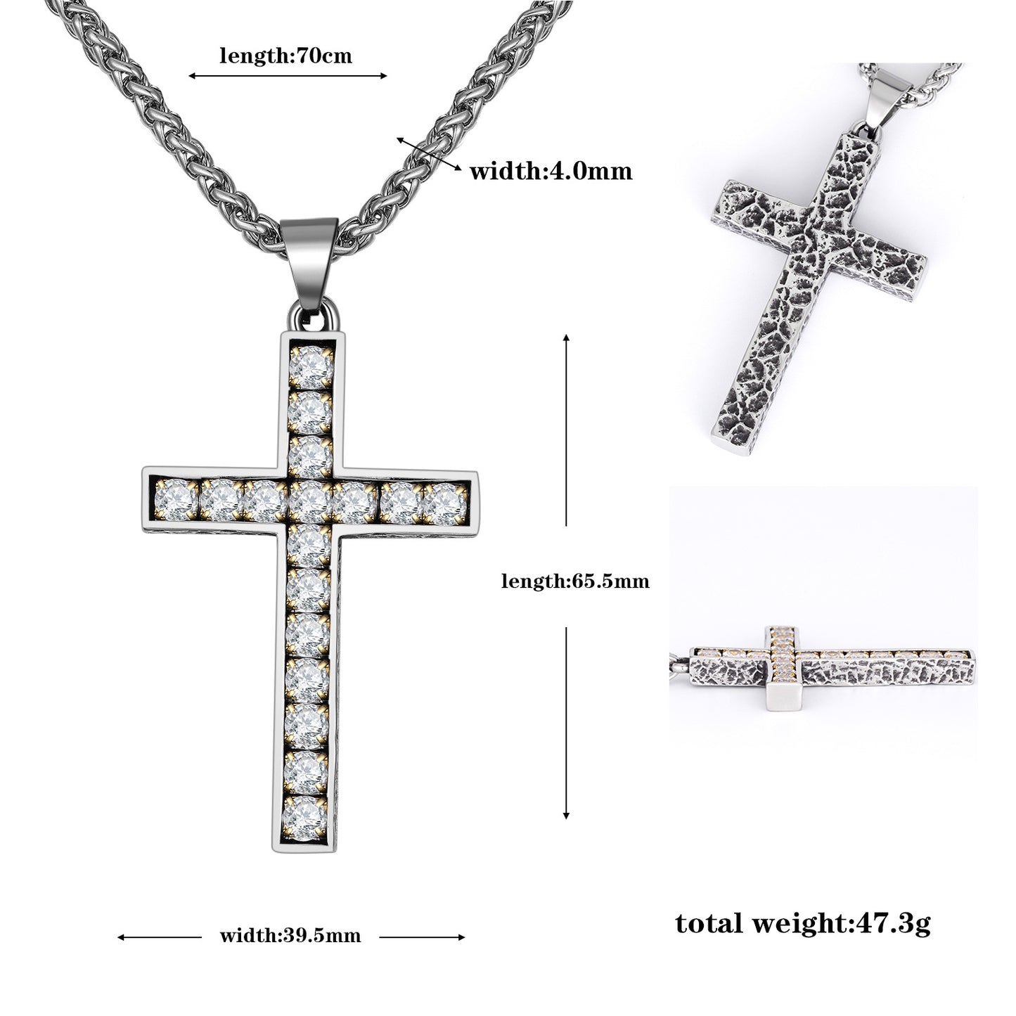 Zircon Necklace – Statement Unisex Cross Pendant Necklace In Stainless Steel For Everyday Style
