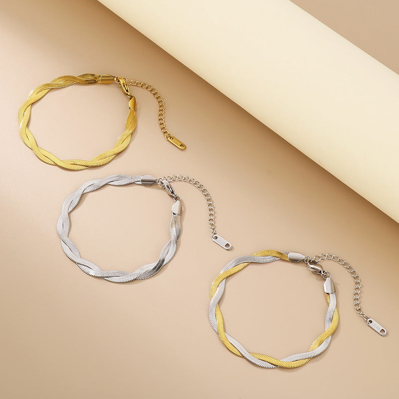 Trendy Adjustable Double Woven Chain Necklace And Bracelet